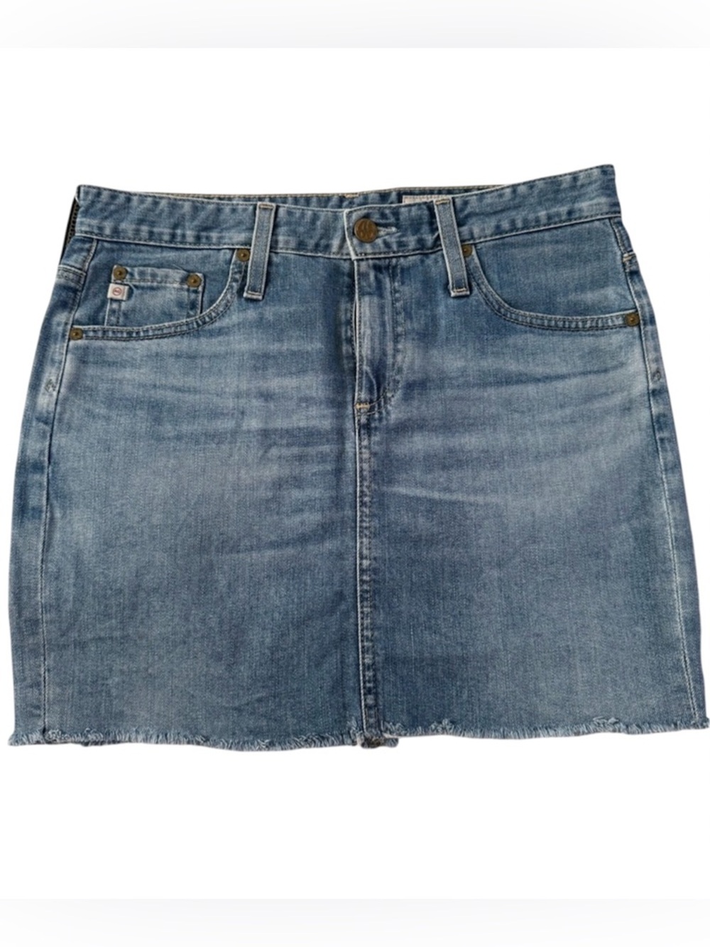 AG Adriano Goldschmied Denim Mini Skirt Frayed Hem Light Wash Size 27 Women's